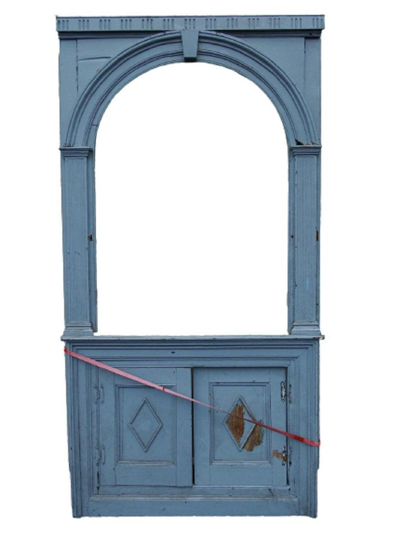 18TH C CORNER CUPBOARD FRAGMENT, OLD BLUE PAINT WITH (1 of 3)