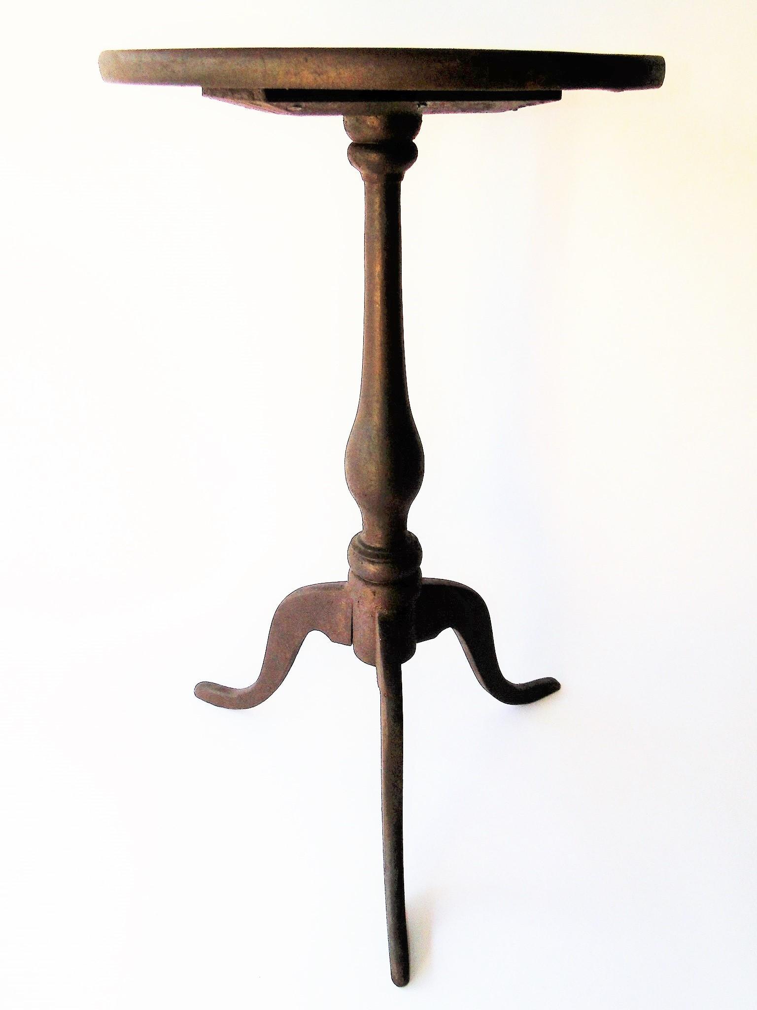 18TH C PAINTED CANDLESTAND, DOVETAILED SHAFT, DRY (1 of 5)