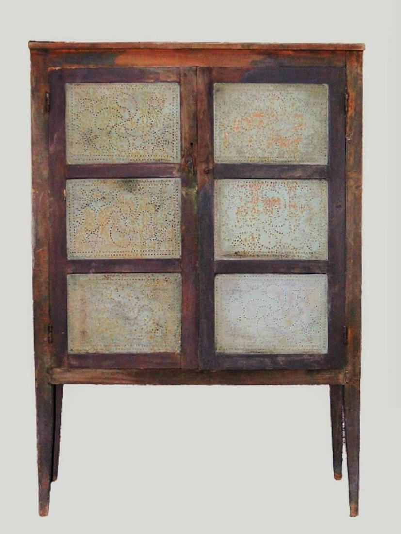 18TH C PRIMITIVE PIERCED TIN PIE SAFE, UNTOUCHED, (1 of 10)