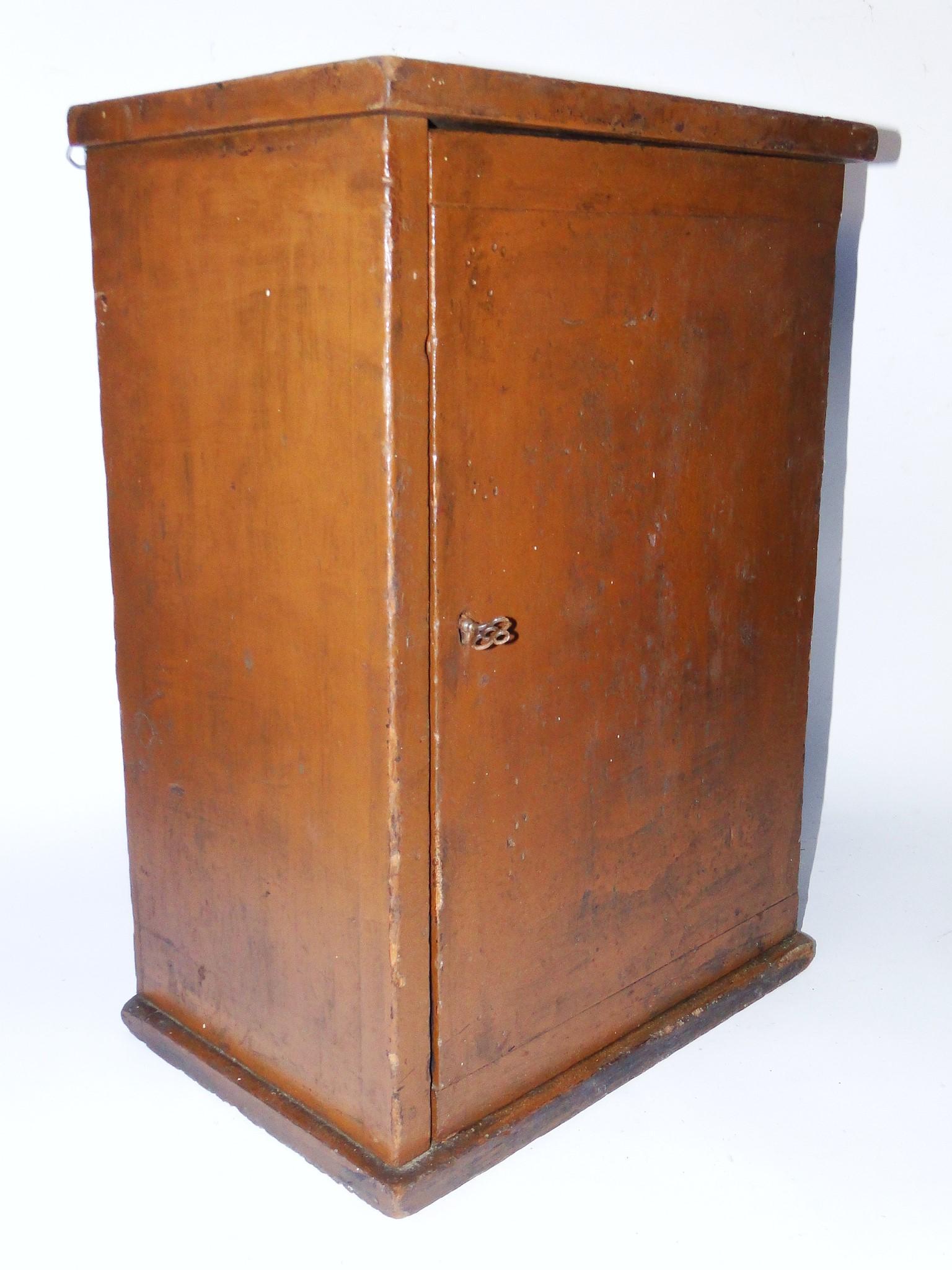 19TH C. ONE DOOR PUMPKIN PAINTED WALL CUPBOARD, (1 of 5)