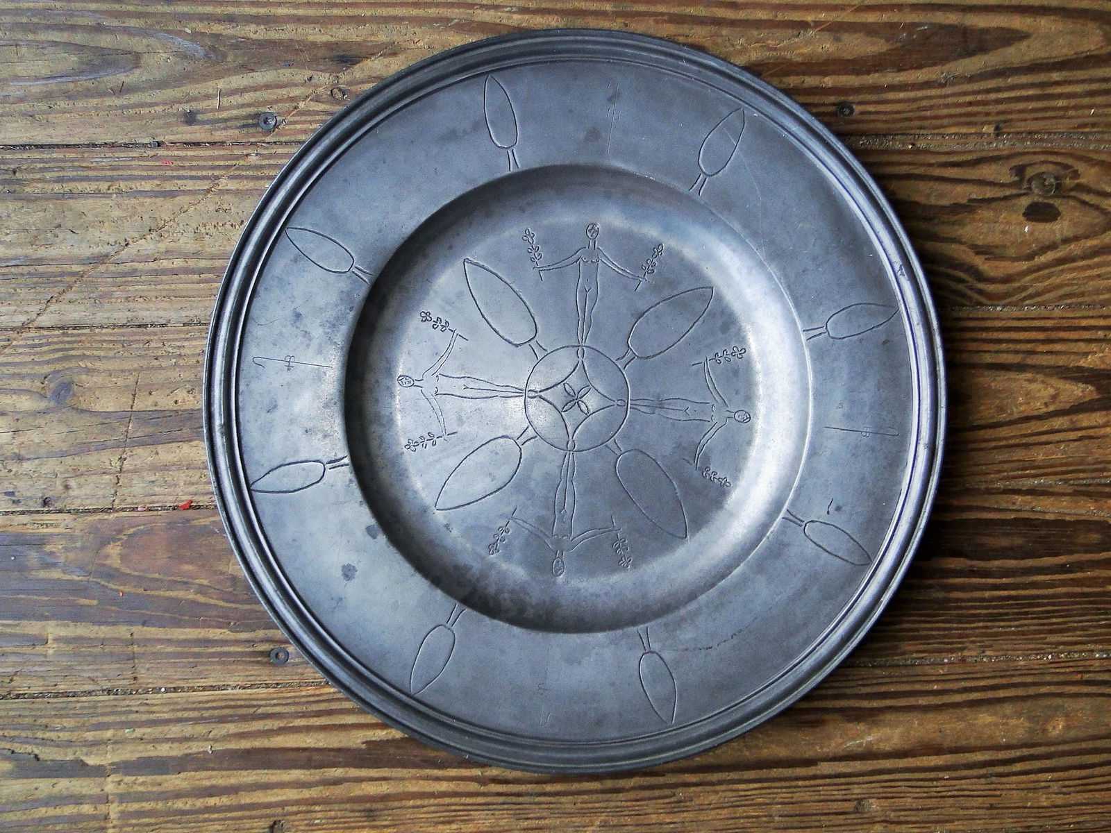 LARGE 17TH C PEWTER CHARGER WITH ADAM AND EVE ORIGINAL (1 of 2)