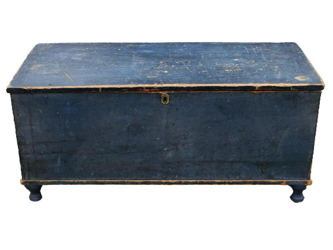 19TH C BLUE PAINTED BLANKET CHEST, ORIGINAL BLUE PAINT, (1 of 6)