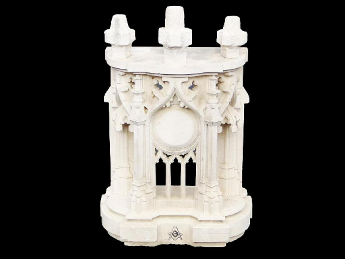 UNUSUAL CARVED MARBLE MASONIC TEMPLE WITH DECORATIVE (1 of 8)