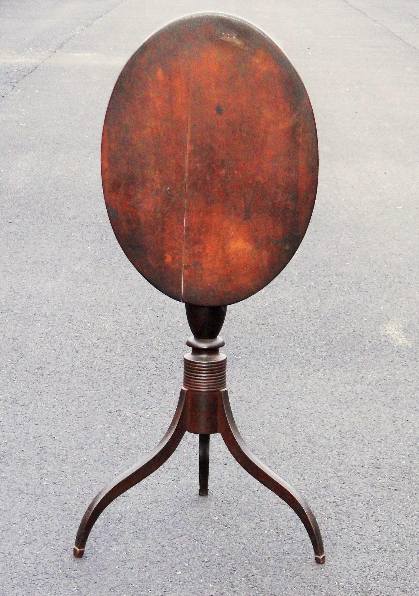 MAHOGANY OVAL TOP CANDLESTAND, SPADE FOOT, 27 X 21 X 15 (1 of 4)