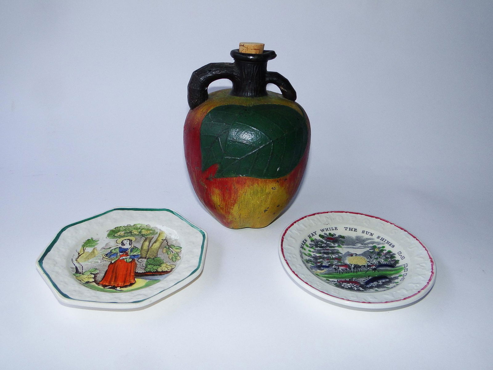 GLASS AND POTTERY GROUPING, LARGE PAINTED APPLE (1 of 2)