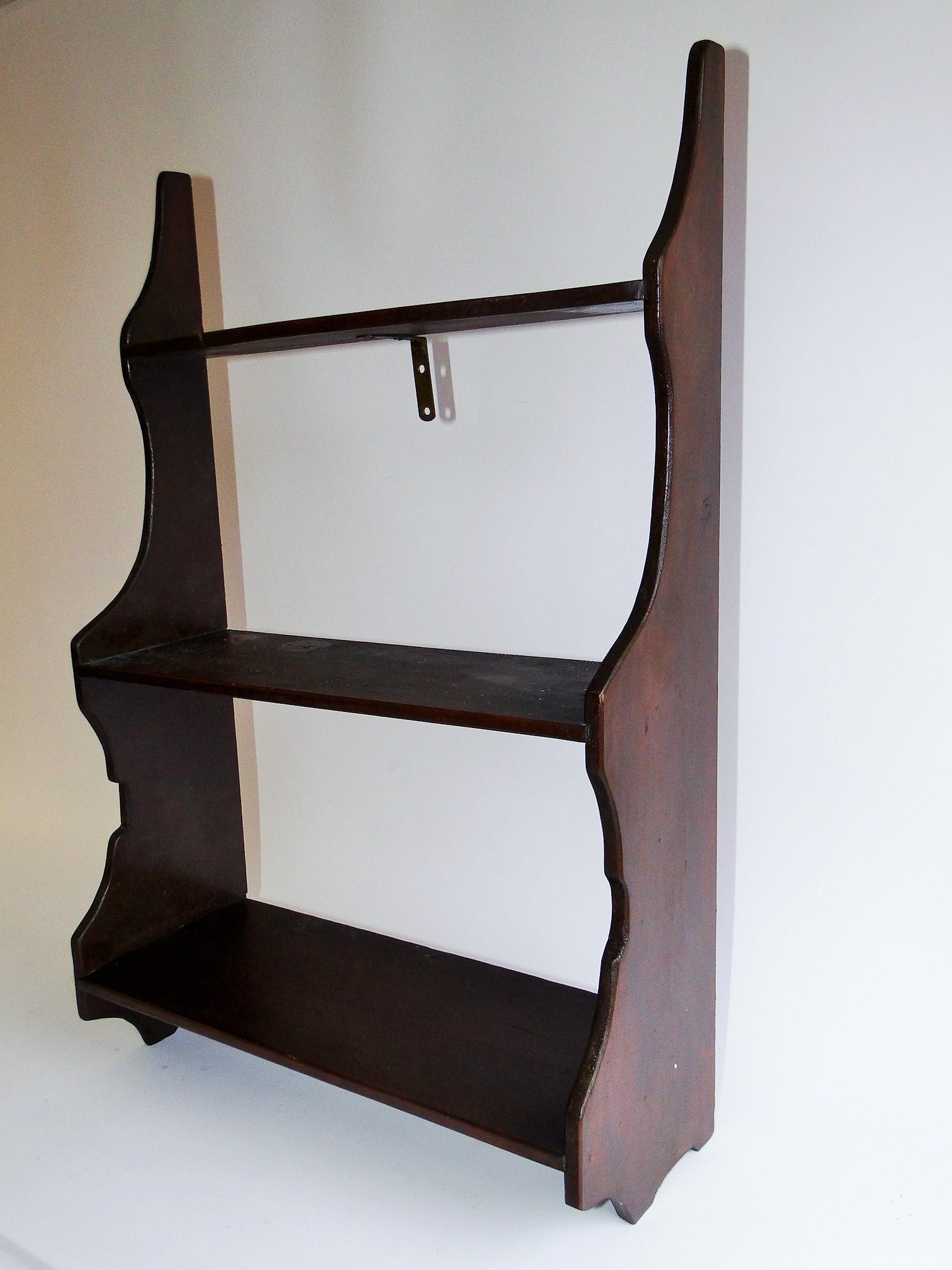 THREE SHELF WALL RACK IN OLD VARNISH, 24 X 15.5: THREE SHELF WALL RACK IN OLD VARNISH, 24 X 15.5