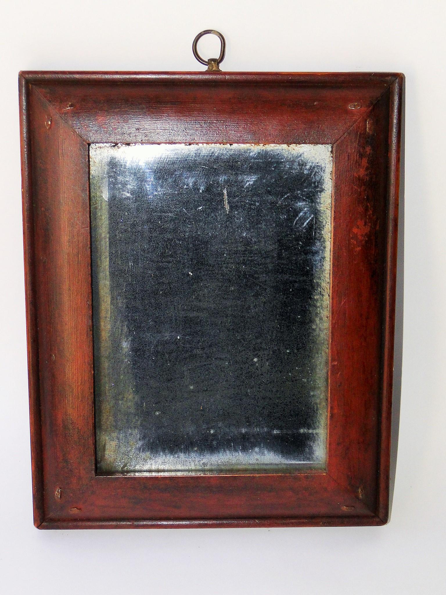 EARLY QUEEN ANNE MIRROR, CUSHION SHAPED, ROSEHEAD: EARLY QUEEN ANNE MIRROR, CUSHION SHAPED, ROSEHEAD NAILED, OLD SURFACE, 10 X 12