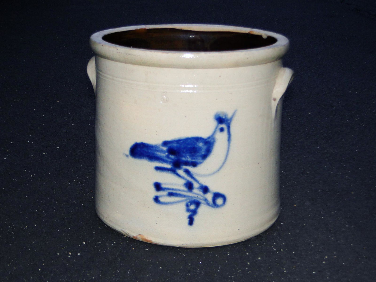 19TH C FIVE GALLON STONEWARE CROCK W/ COBALT DECORATED (1 of 7)