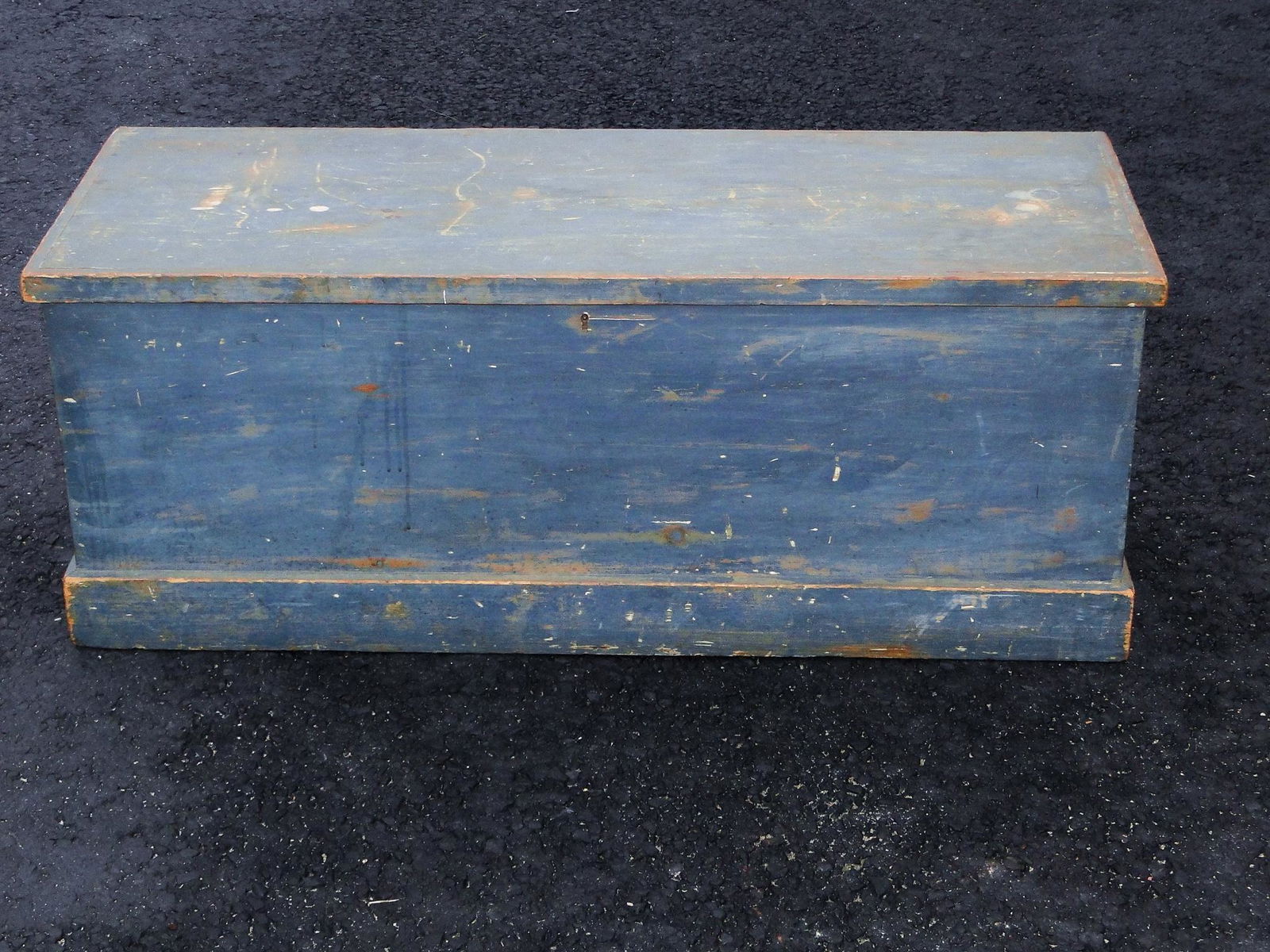 19TH C BLUE PAINTED BLANKET CHEST, ORIGINAL BLUE PAINT, (1 of 4)
