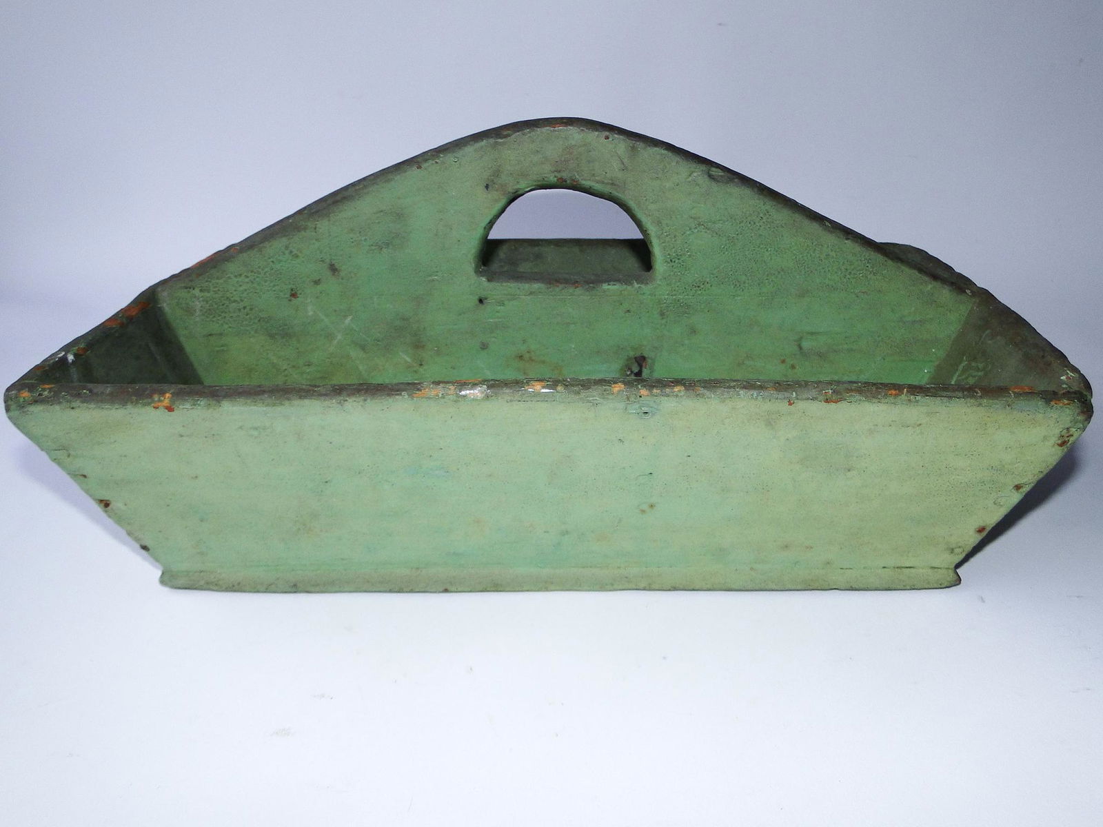 19TH C GREEN PAINTED CARRIER, ORIGINAL APPLE GREEN (1 of 3)