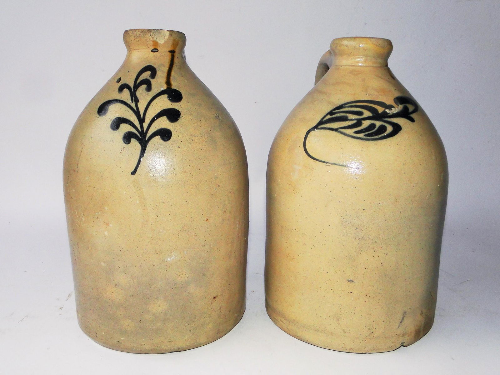 TWO 19TH C DECORATED STONEWARE JUGS, 12" (1 of 5)
