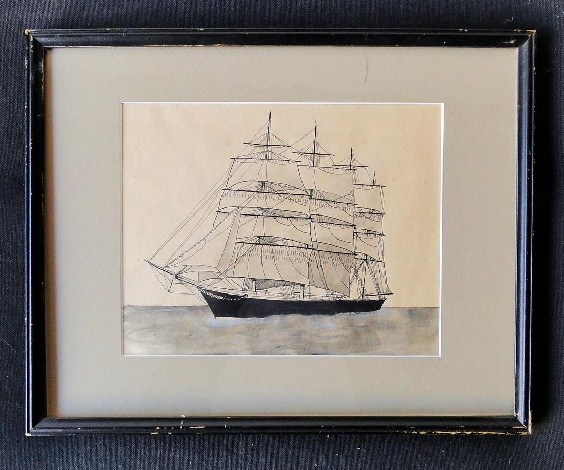 PEN AND INK DRAWING OF A SHIP , BLAKESLEE, BRISTOL, CT. (1 of 3)