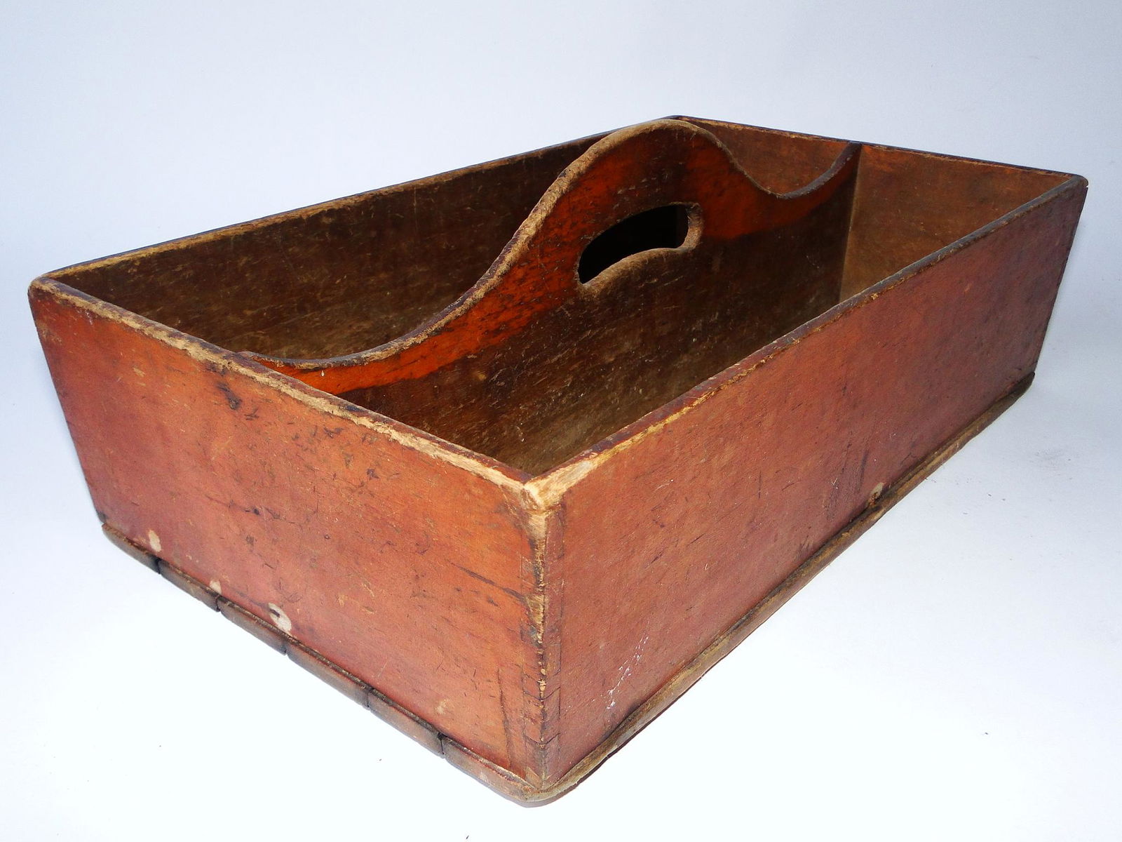 19TH C SALMON PAINTED KNIFE BOX, WONDERFUL DRY ORIGINAL (1 of 4)