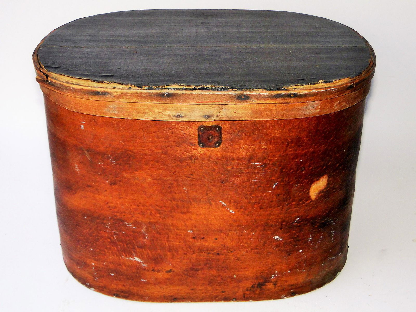 LARGE 19TH C WOODEN HAT BOX, 11 X 14 X 10 (1 of 3)
