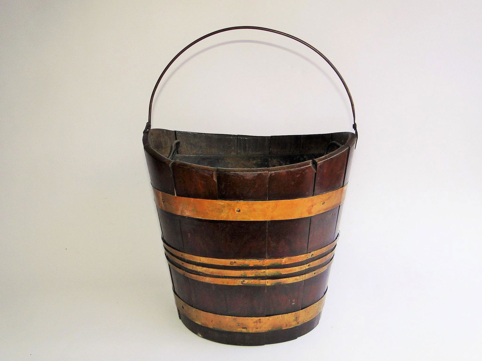 CIRCA 1800 PERIOD BRASS BANDED PEAT BUCKET, HONDURAS (1 of 3)