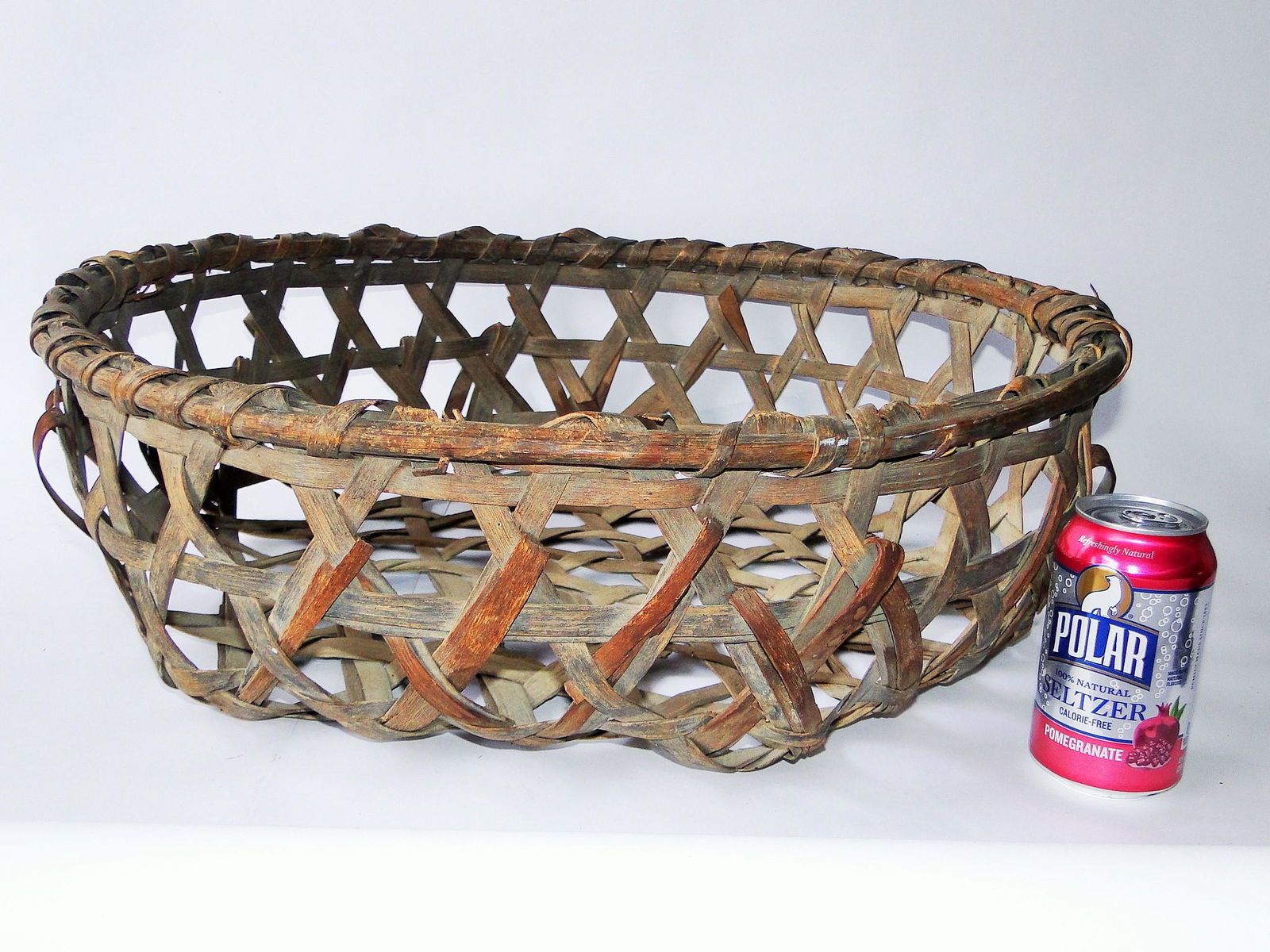 19TH C LARGE CHEESE BASKET, GOOD OLD COLOR, 22 X 7 (1 of 2)