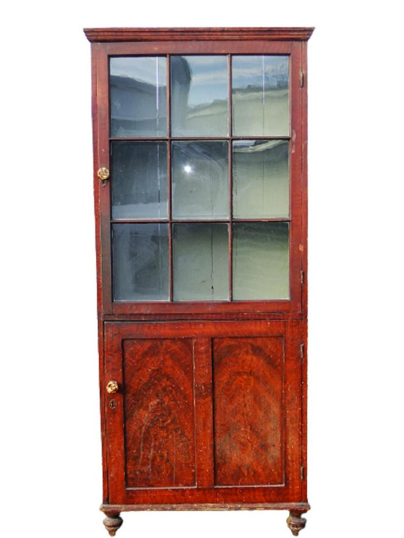 EARLY 19TH C GRAIN PAINTED CUPBOARD, SPLINT FRONT (1 of 5)