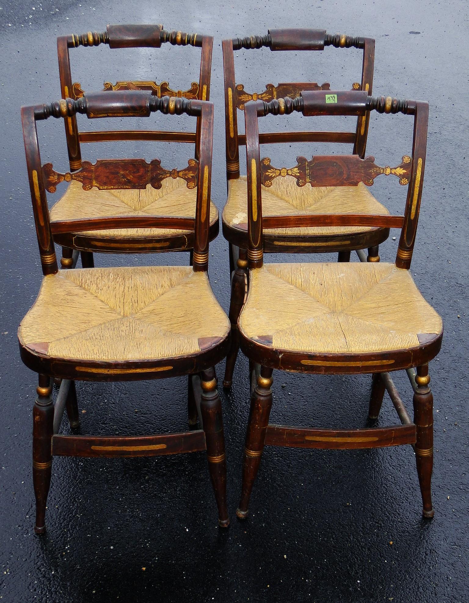 SET FOUR PAINT DECORATED PILLOWBACK CHAIRS, MINOR (1 of 4)