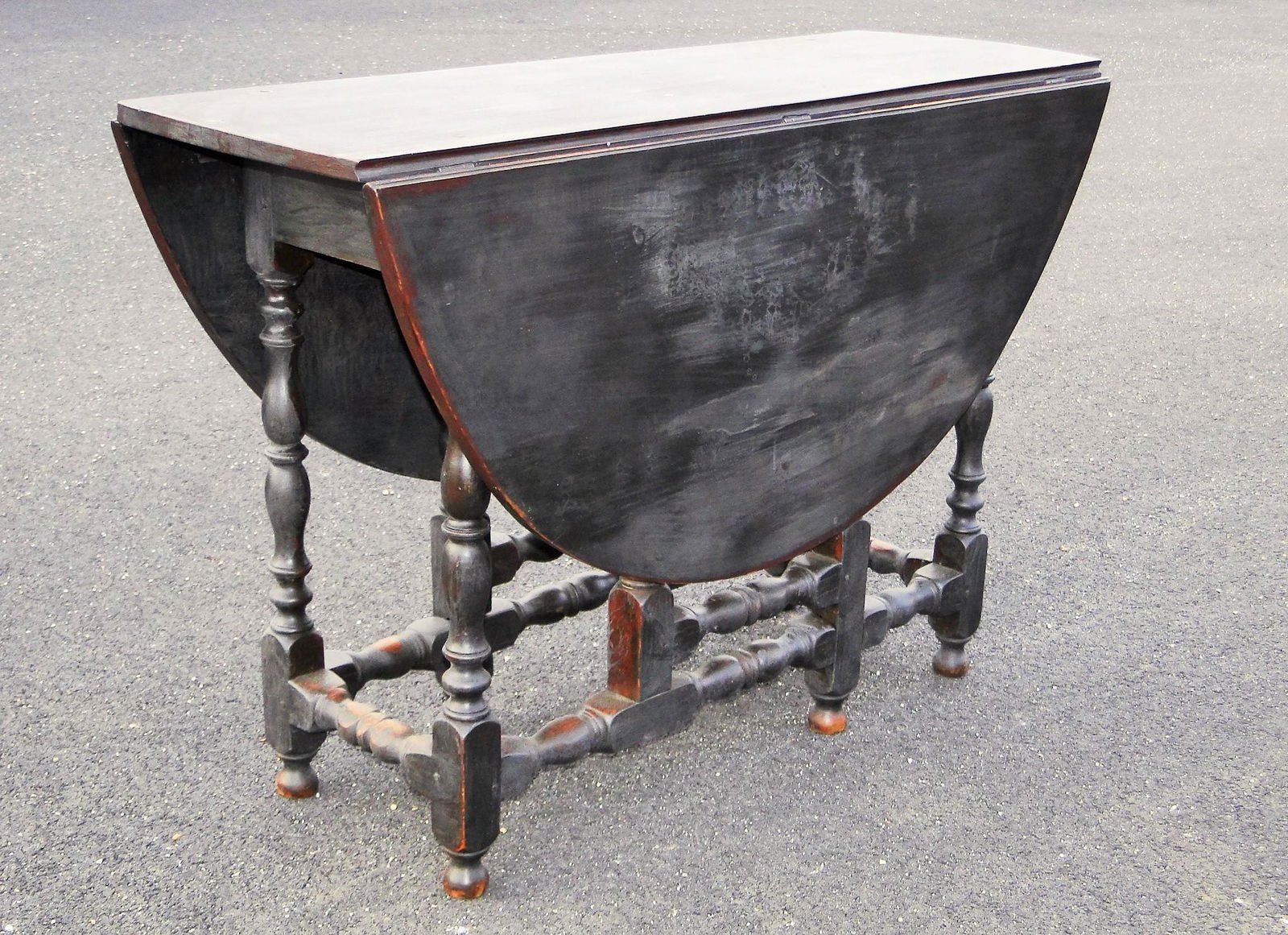 EARLY PAINTED GATELEG TABLE, BLACK PAINT WITH GOLD (1 of 13)