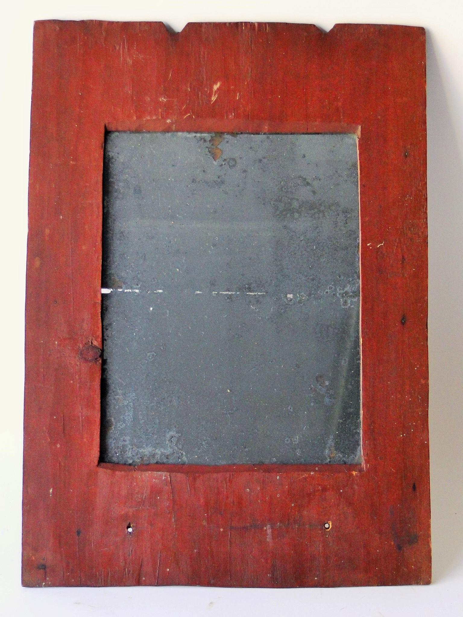 18TH C EARLY RED PAINTED MIRROR (1 of 3)
