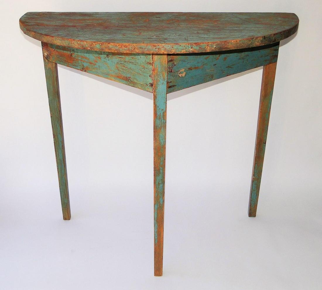 EARLY 19TH C BLUE DEMILUNE TABLE (1 of 3)