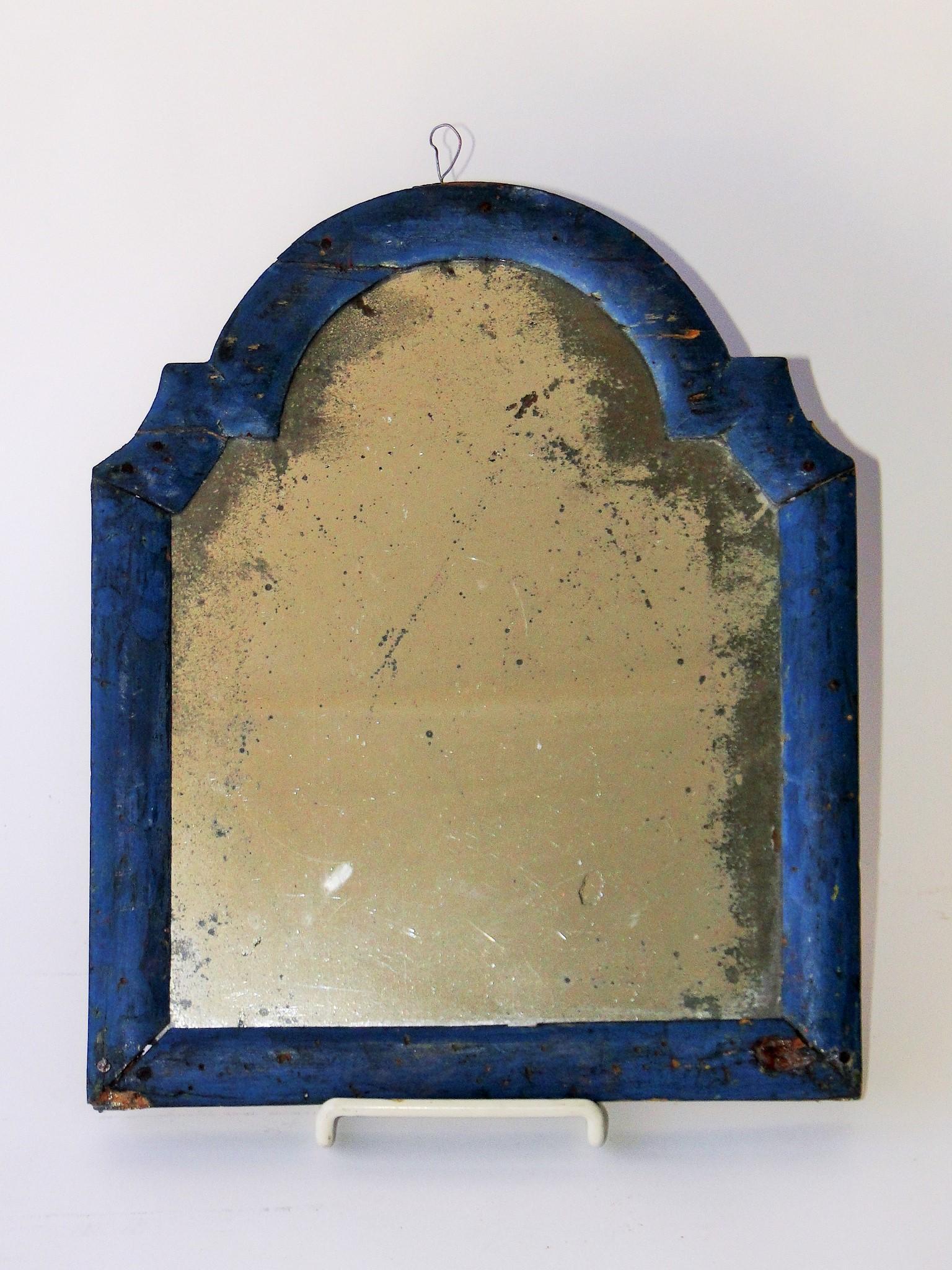 EARLY 18TH C BLUE PAINTED LOOKING GLASS (1 of 6)