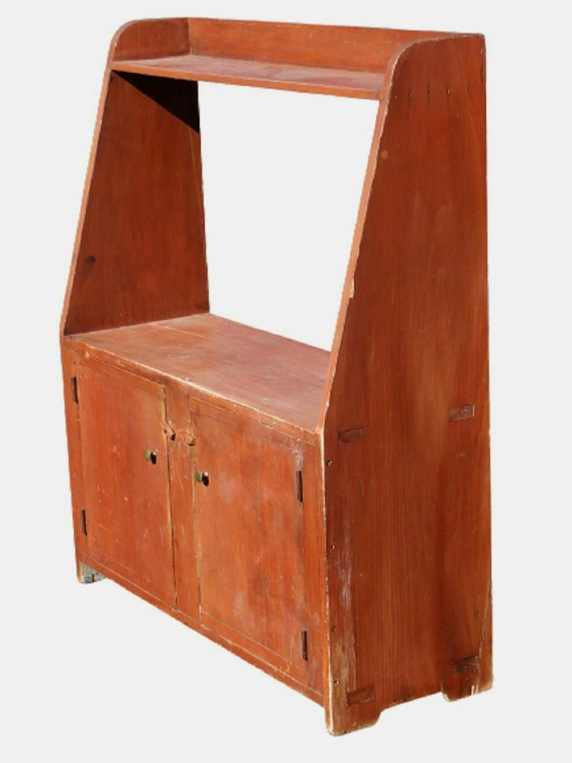 19TH C RED PAINTED CANT BACK BUCKET BENCH (1 of 6)