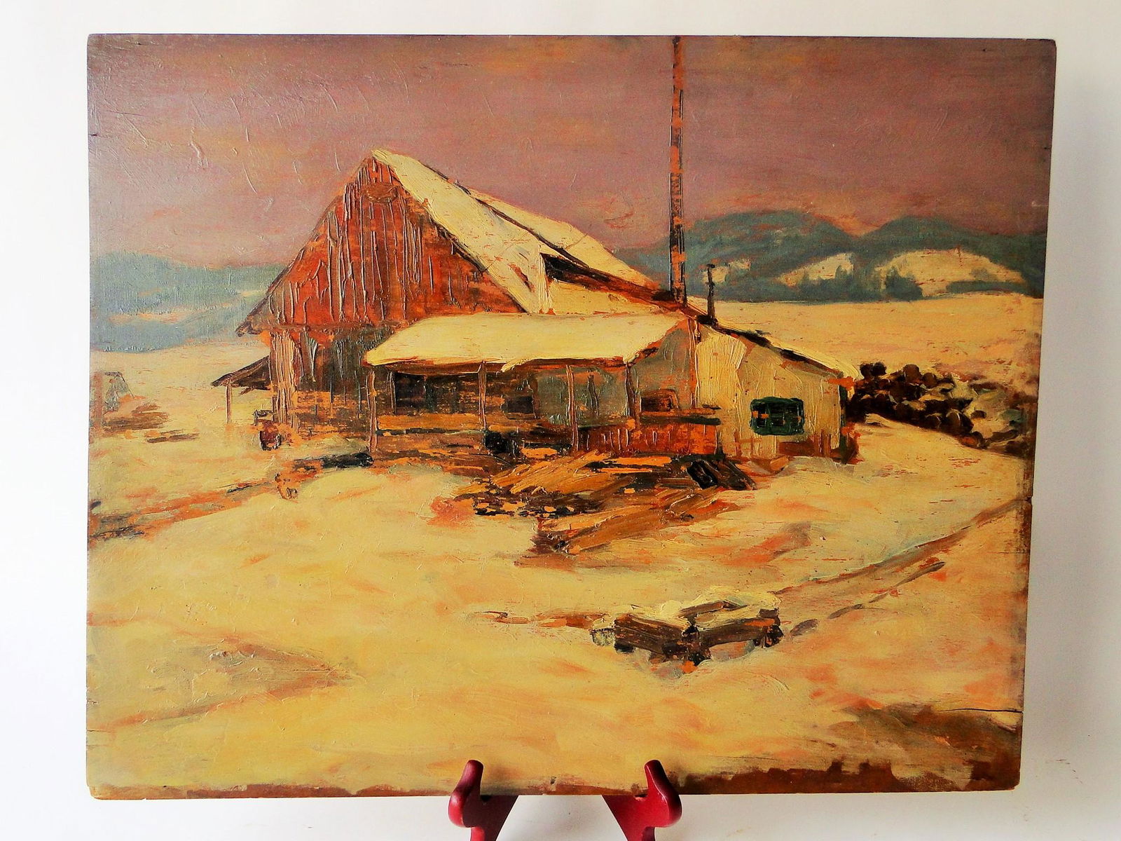 PAINTING ON WOOD PANEL WINTER TWILIGHT (1 of 3)