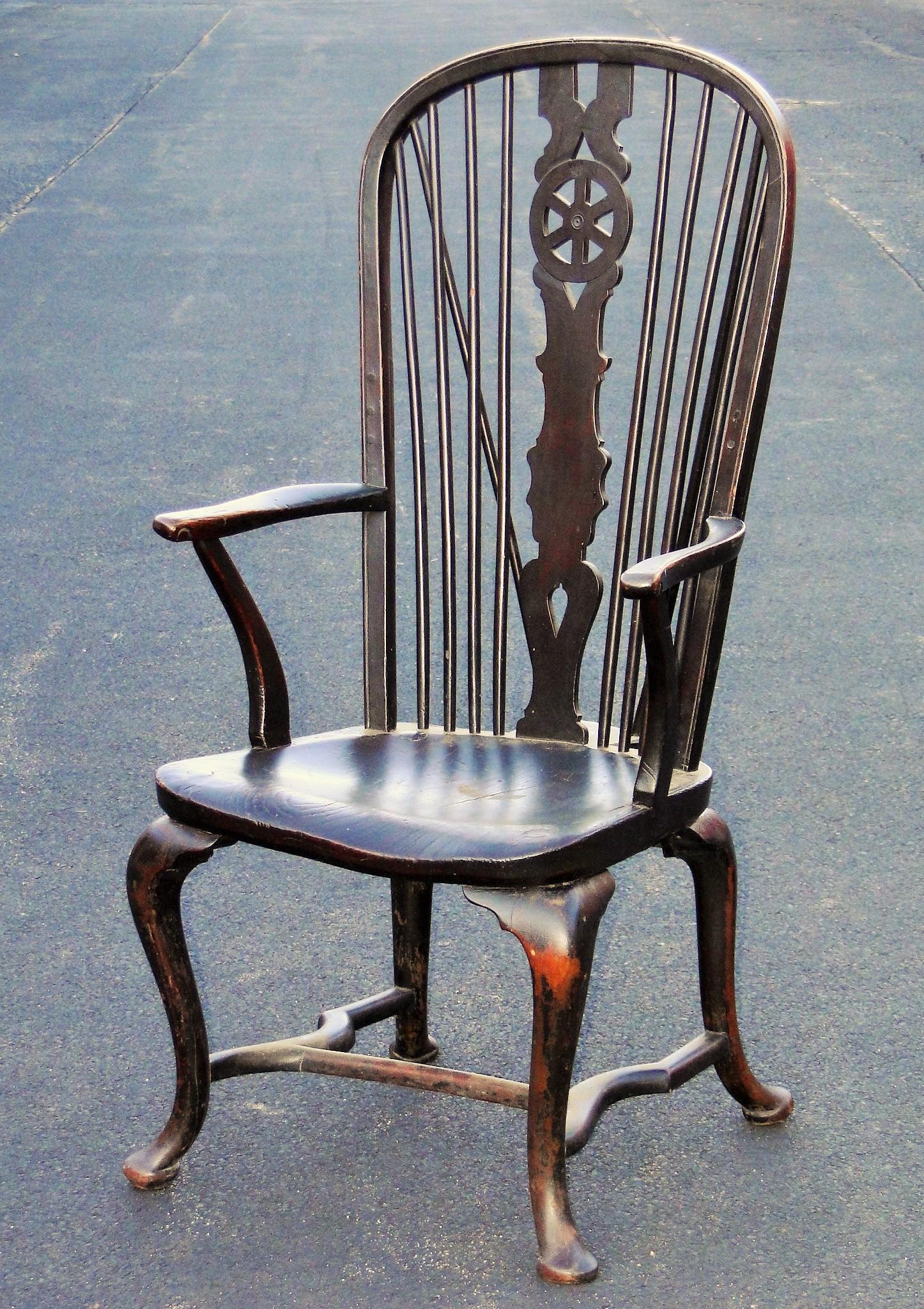 C. 1750 TALL WHEELBACK QUEEN ANNE ARM CHAIR (1 of 3)