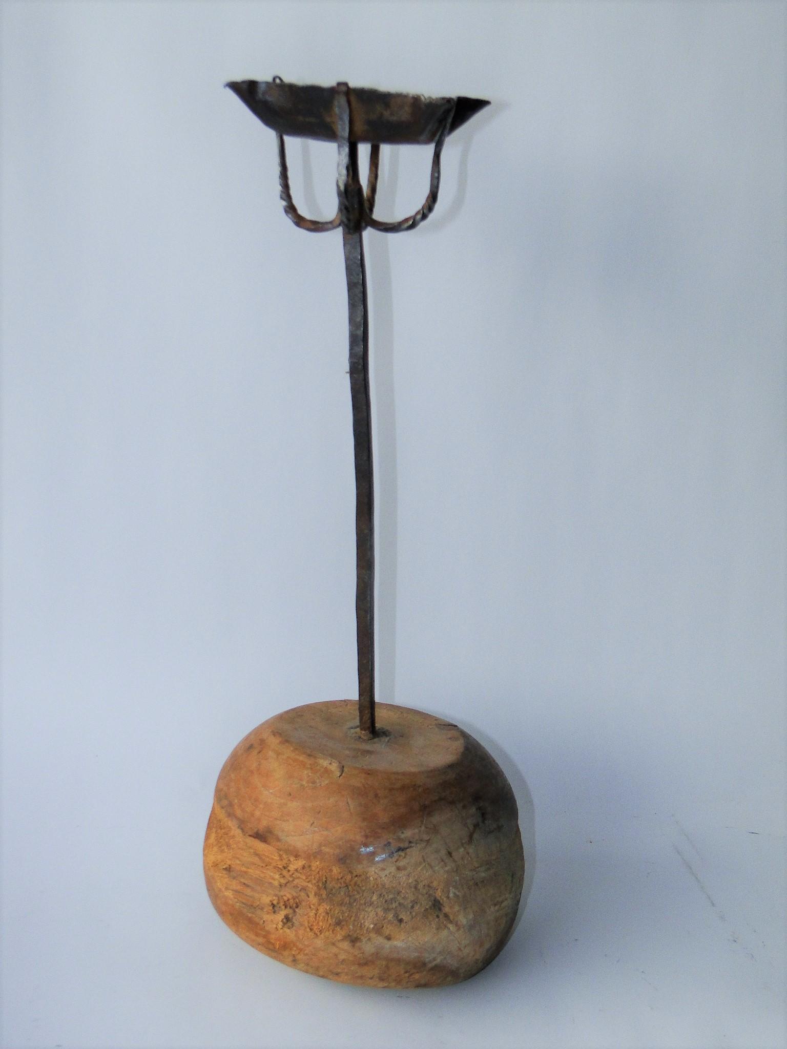 EARLY GREASE LAMP ON TREEN BASE (1 of 3)
