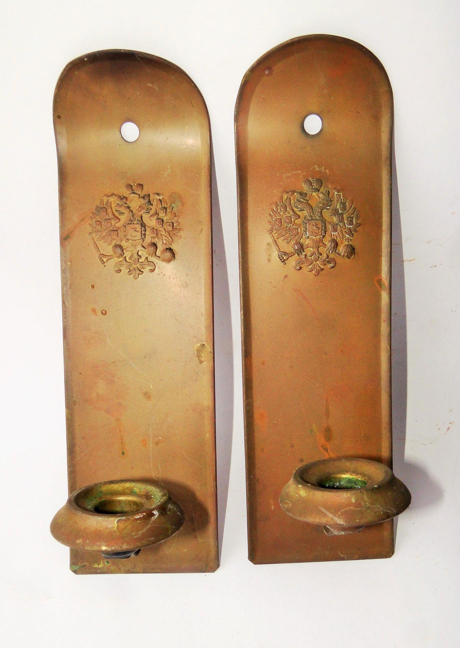 PAIR LATE 19TH C RUSSIAN BRASS CANDLE SCONCES (1 of 1)