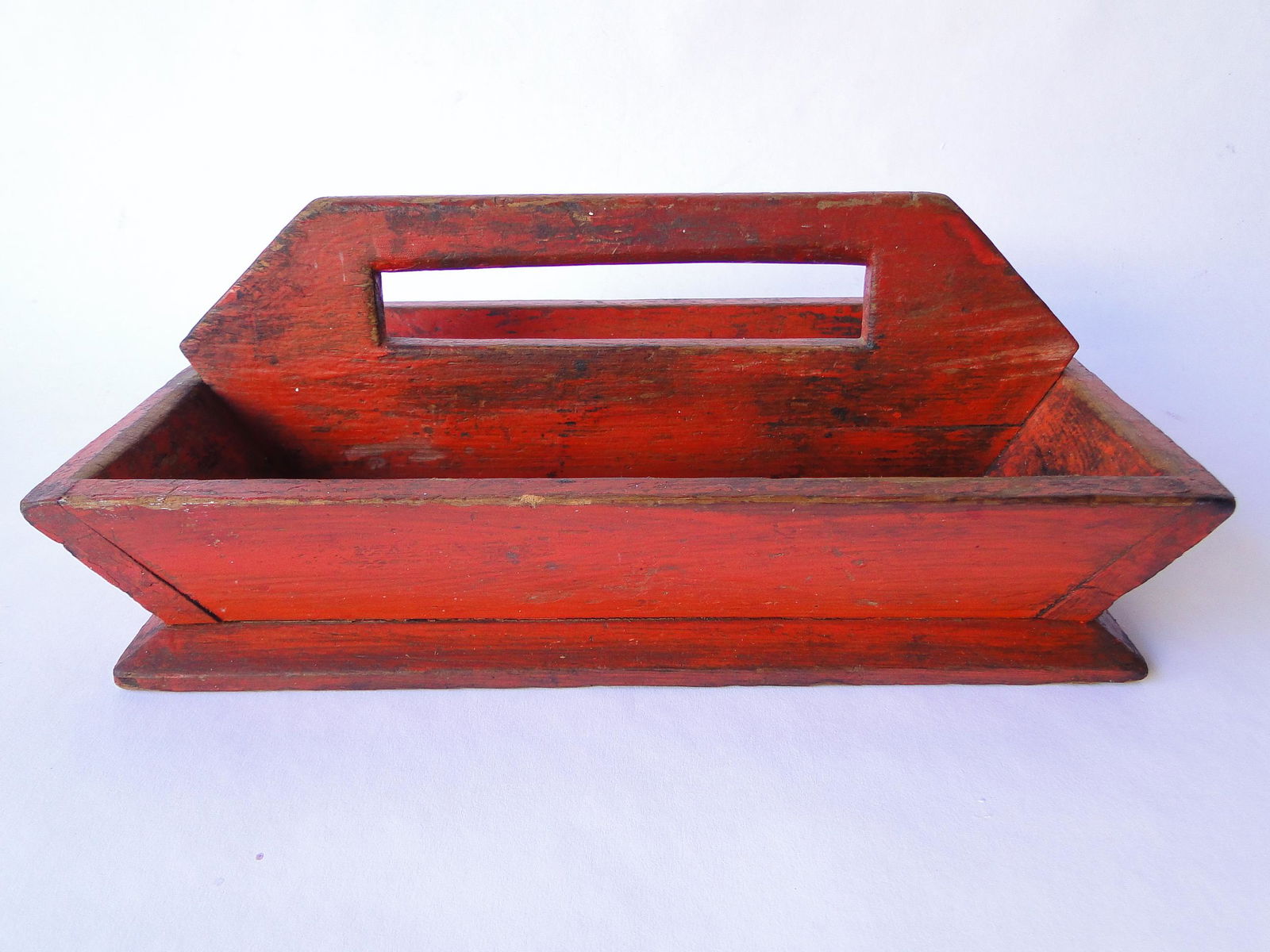 19TH C SALMON PAINTED CUTLERY TRAY (1 of 2)