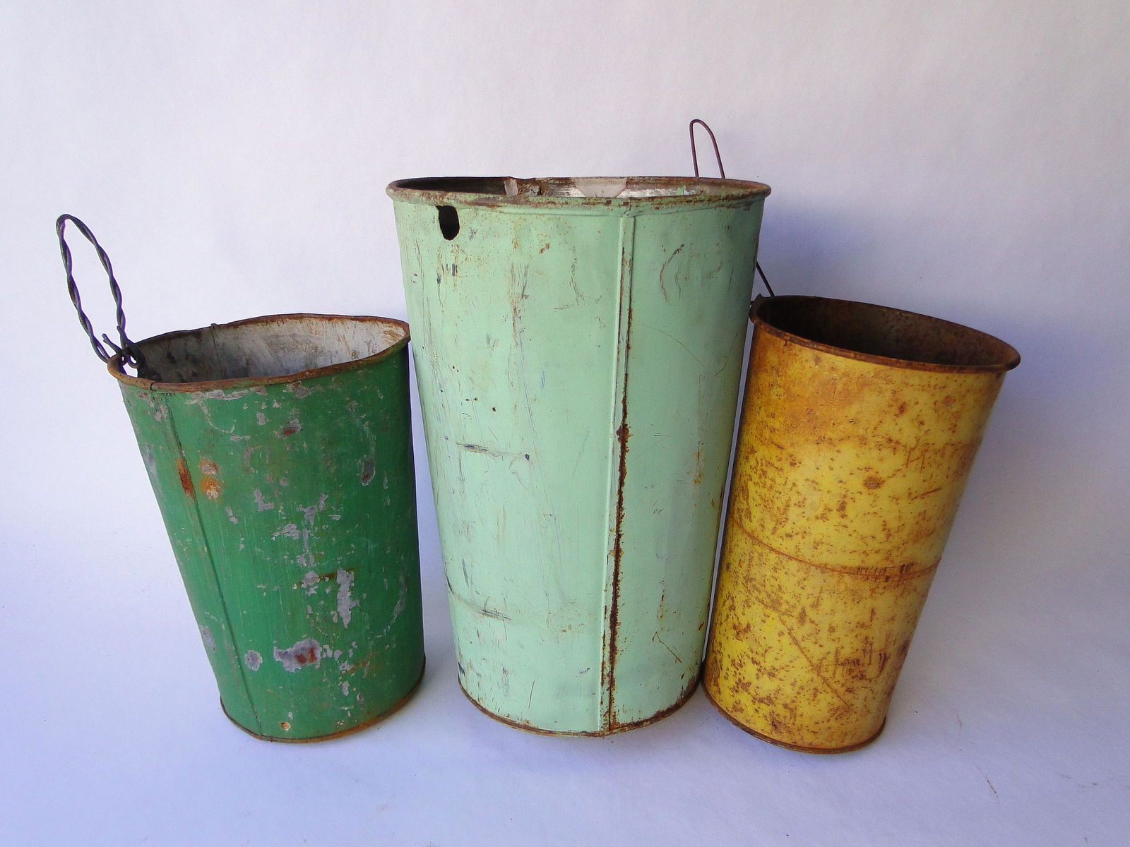 GROUPING OF THREE PAINTED SAP BUCKETS (1 of 2)