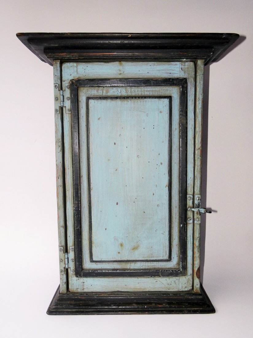 19TH C BLUE PAINTED WALL CUPBOARD (1 of 5)
