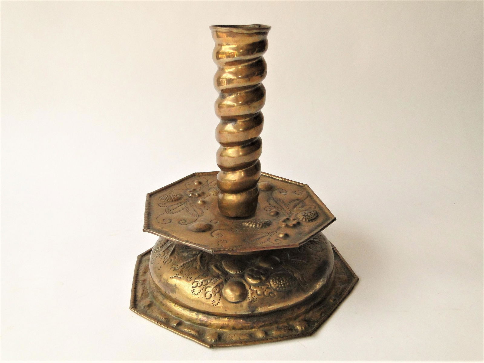 17TH C EMBOSSED MID DRIP CANDLESTICK (1 of 3)