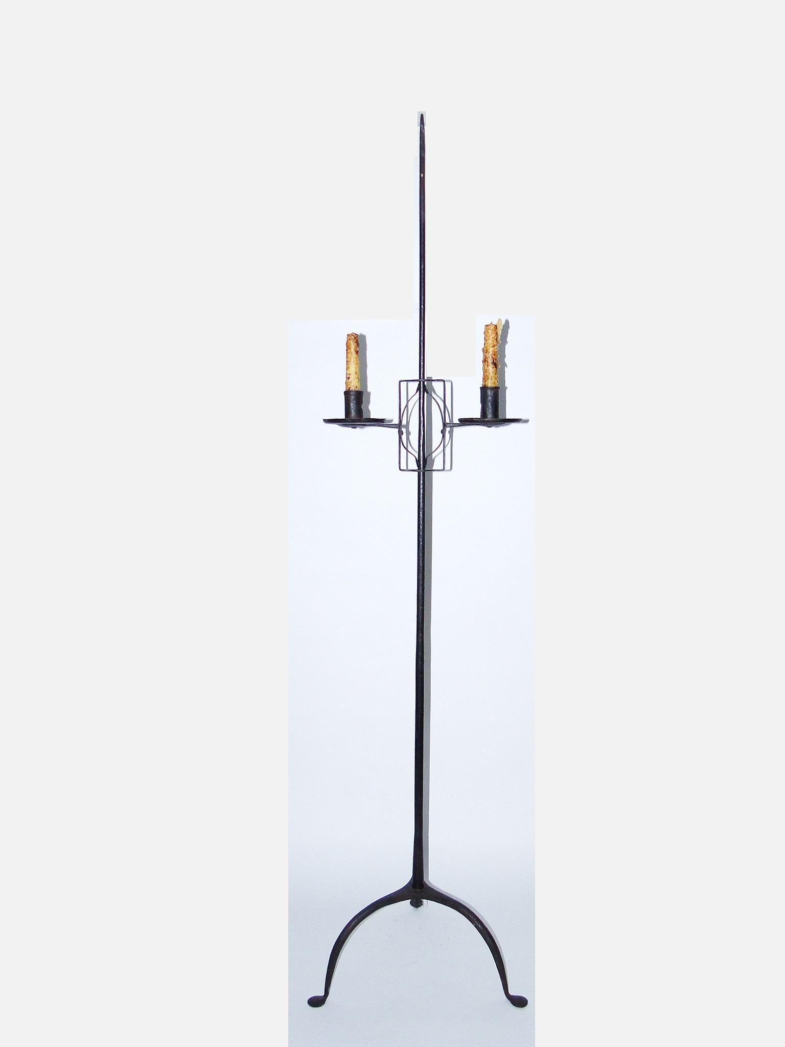 18TH C DOUBLE CANDLE STANDARD (1 of 2)