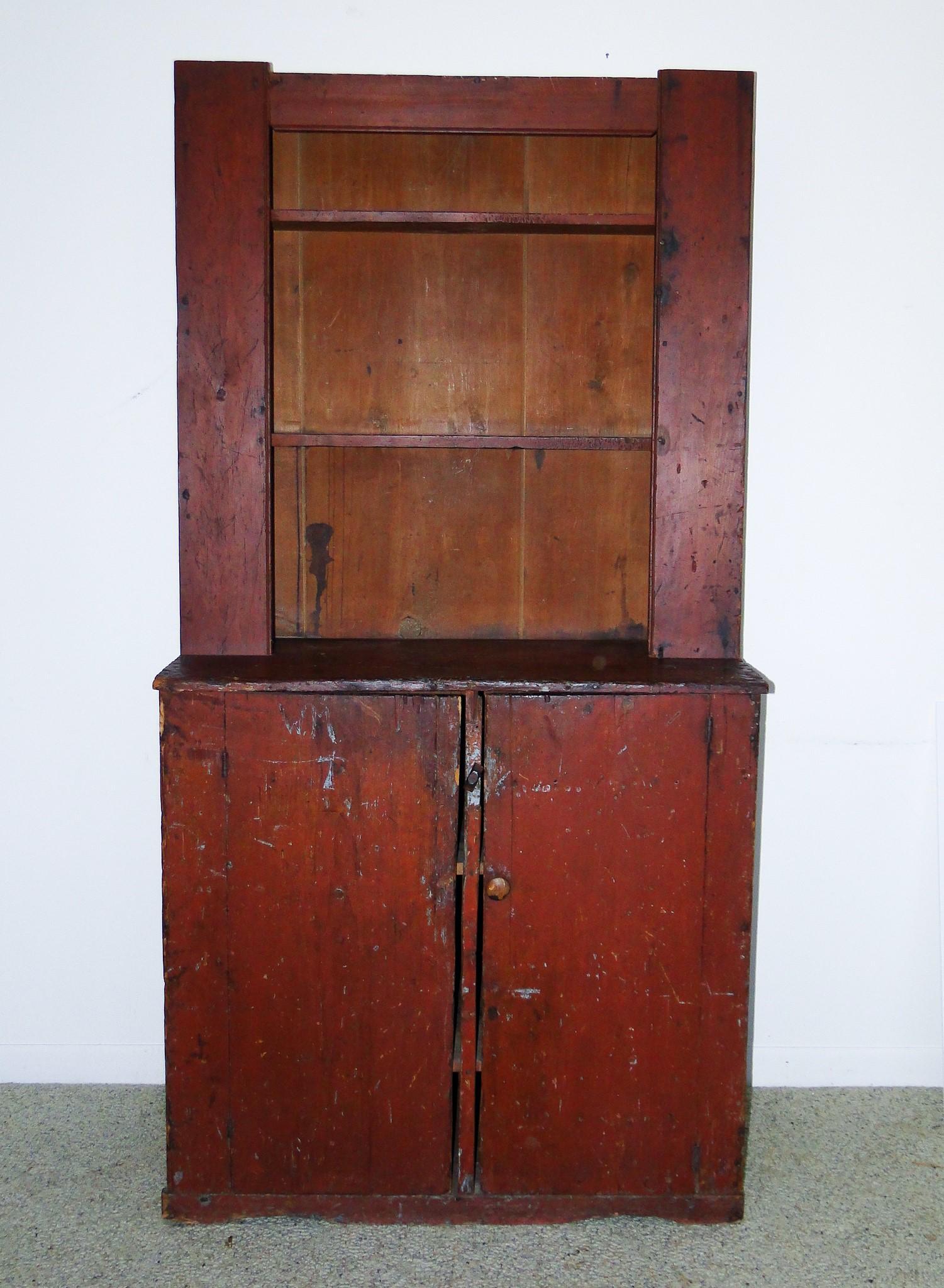 EARLY PRIMITIVE CANTBACK STEPBACK CUPBOARD (1 of 5)
