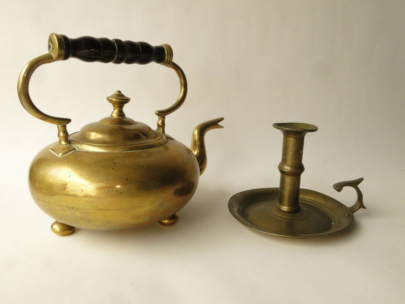 BRASS TEA POT, BRASS CANDLE DISH (1 of 2)