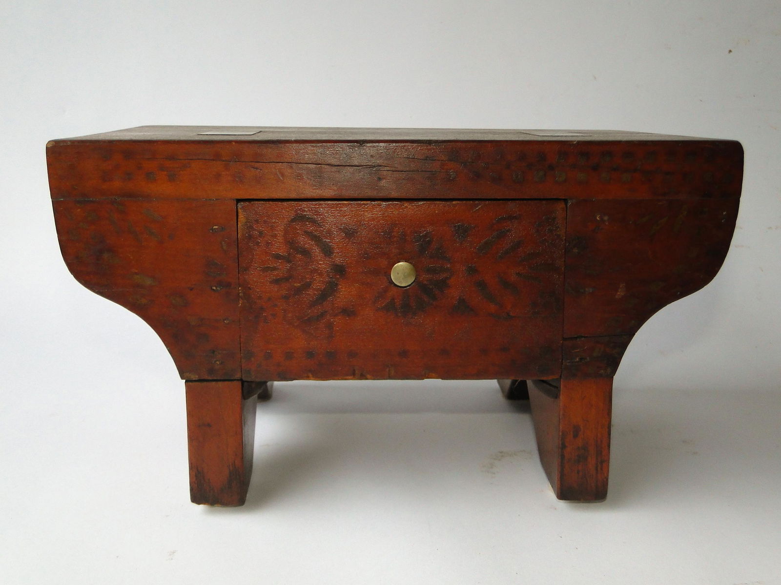 FOLK ART DECORATED STOOL WITH DRAWER (1 of 6)