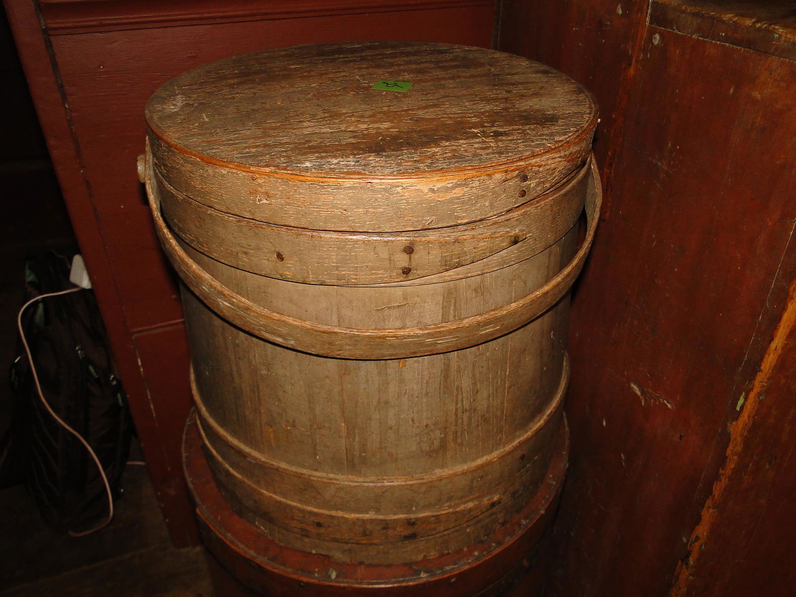 19TH C GRAY PAINTED FIRKIN (1 of 2)