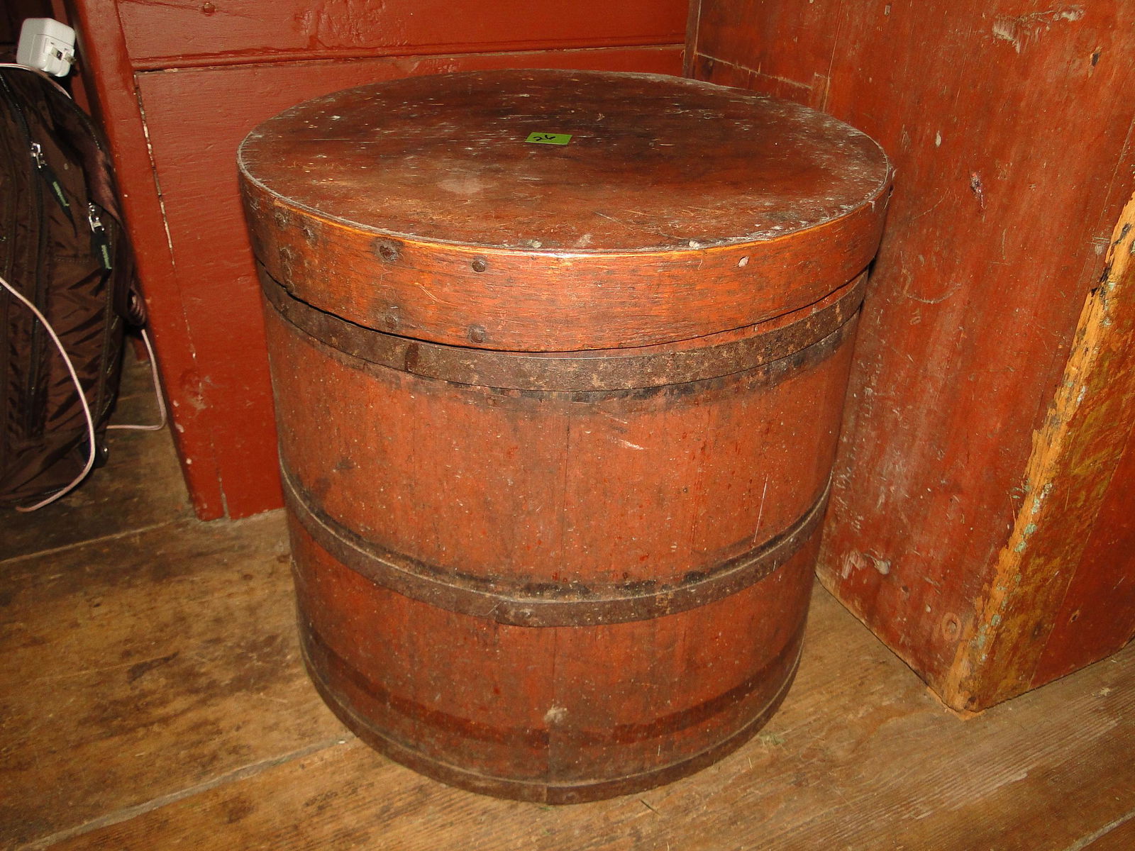 19TH C LARGE RED PAINTED FIRKIN (1 of 1)