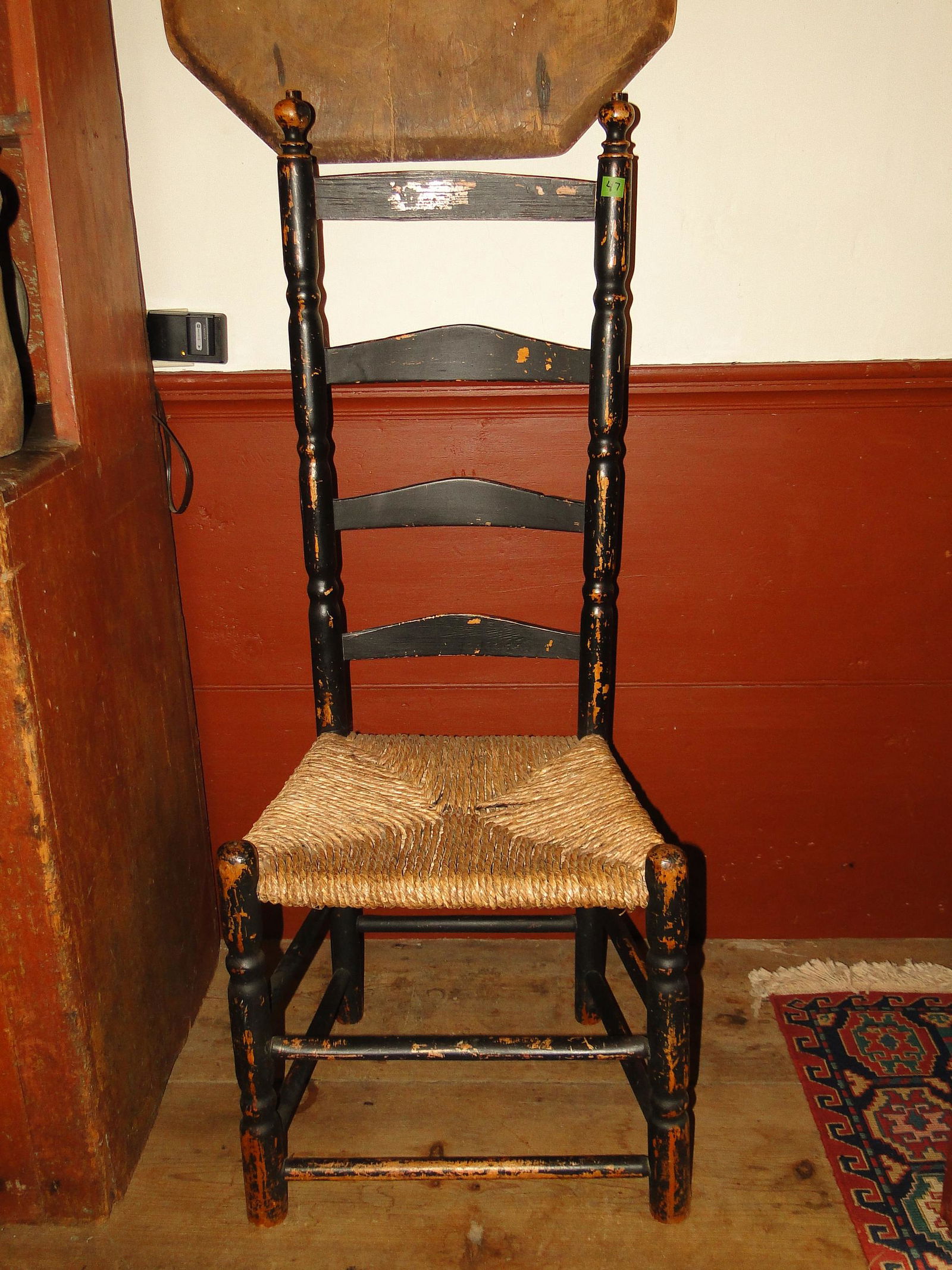 18TH C BLACK PAINTED LADDERBACK CHAIR (1 of 2)