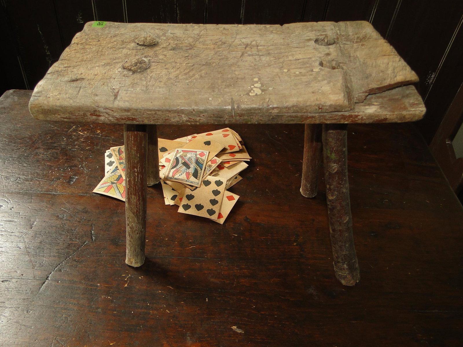 SMALL 18TH C FOOTSTOOL: SMALL 18TH C FOOTSTOOL 14 X 8 X 11