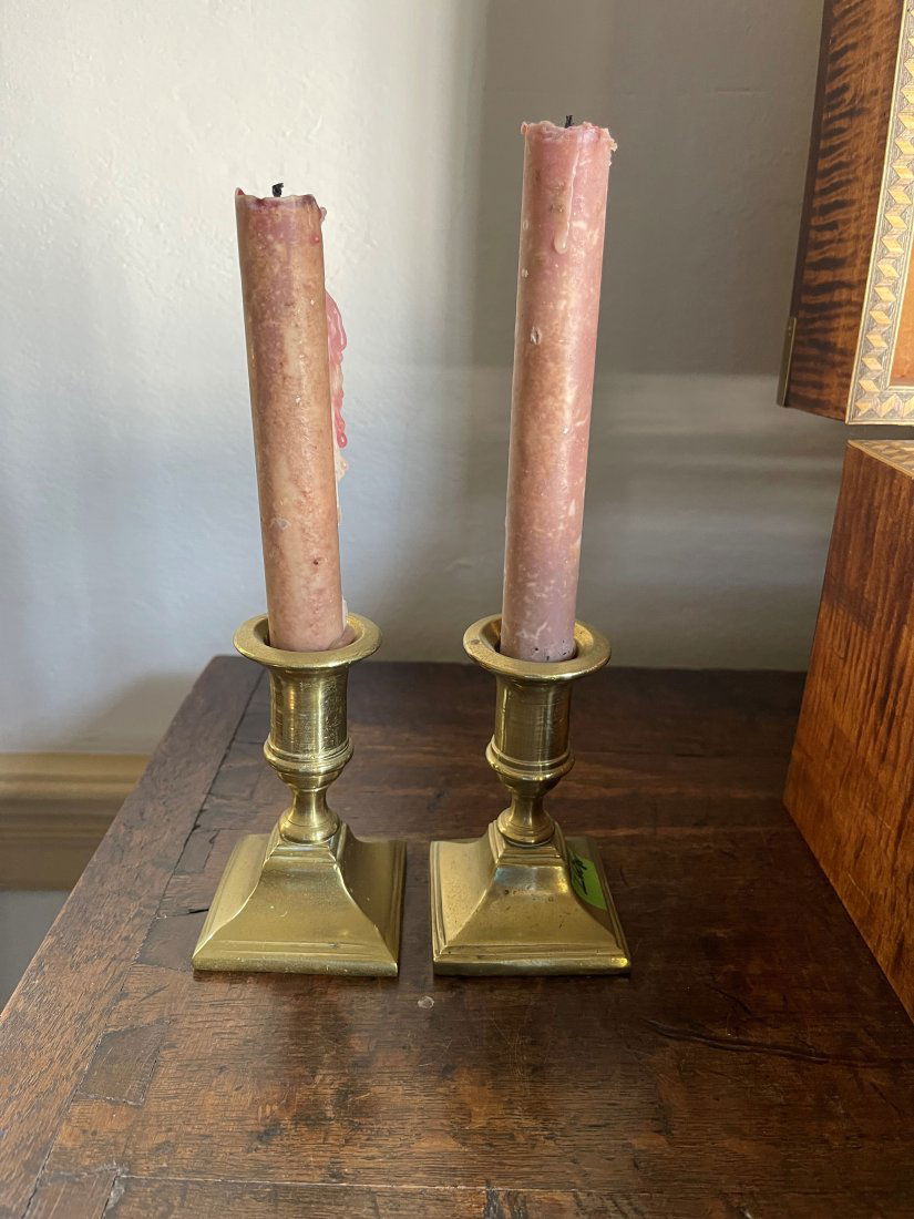 PAIR 18TH C BRASS CANDLESTICKS (1 of 1)