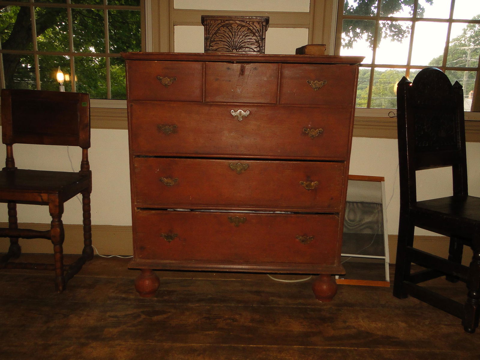 18TH C TWO DRAWER BALL FOOT CHEST (1 of 3)