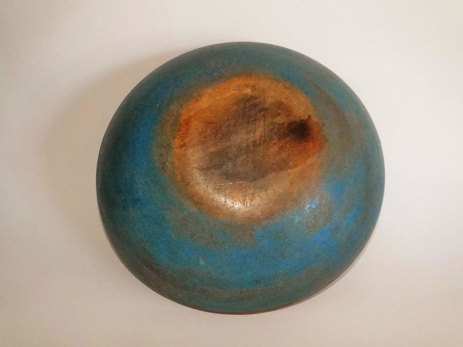 ANTIQUE WOODEN BLUE PAINTED BOWL (1 of 3)
