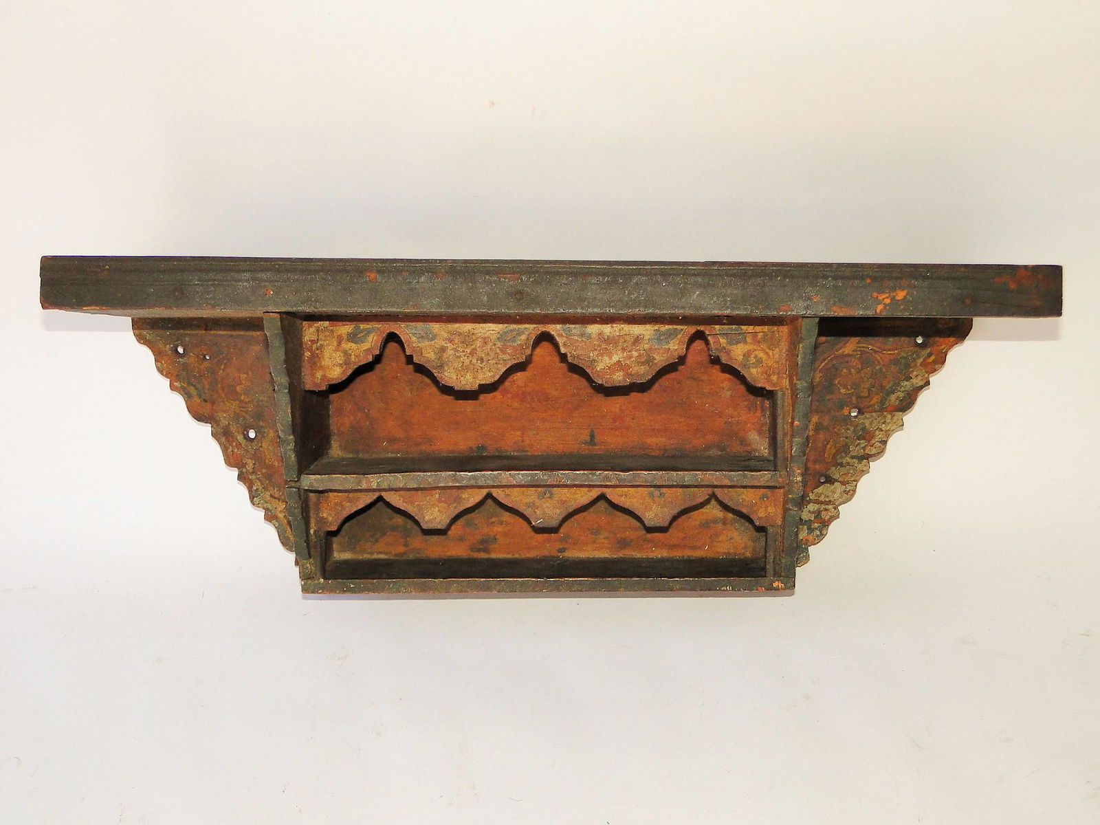 EARLY PAINTED DECORATED HANGING SHELF (1 of 5)