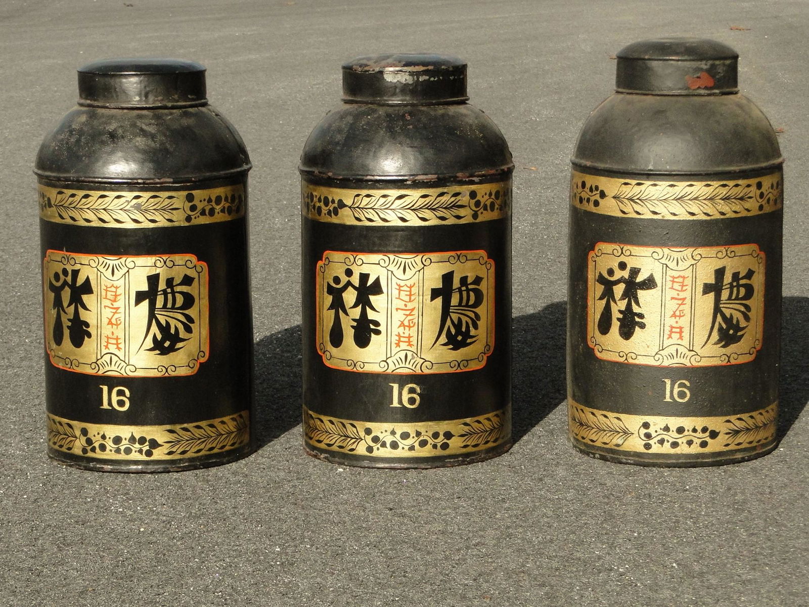 THREE LARGE DECORATED CHINESE TEA TINS (1 of 1)