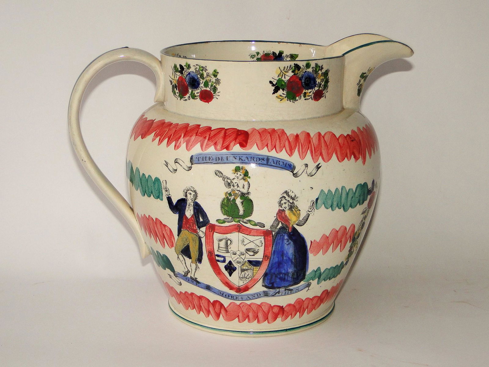 18TH C SUNDERLAND TRANSFER PINK LUSTRE PITCHER (1 of 4)