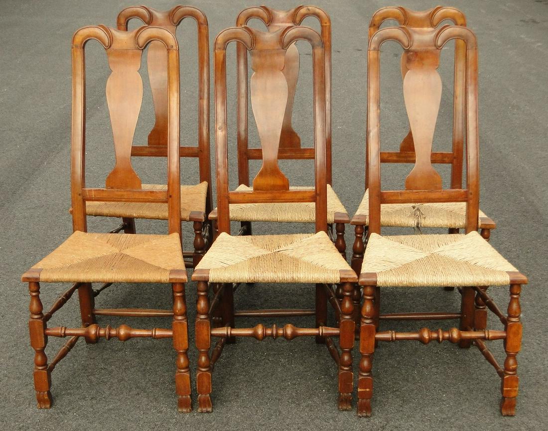 RARE SET OF SIX MATCHING QUEEN ANNE CHAIRS (1 of 4)